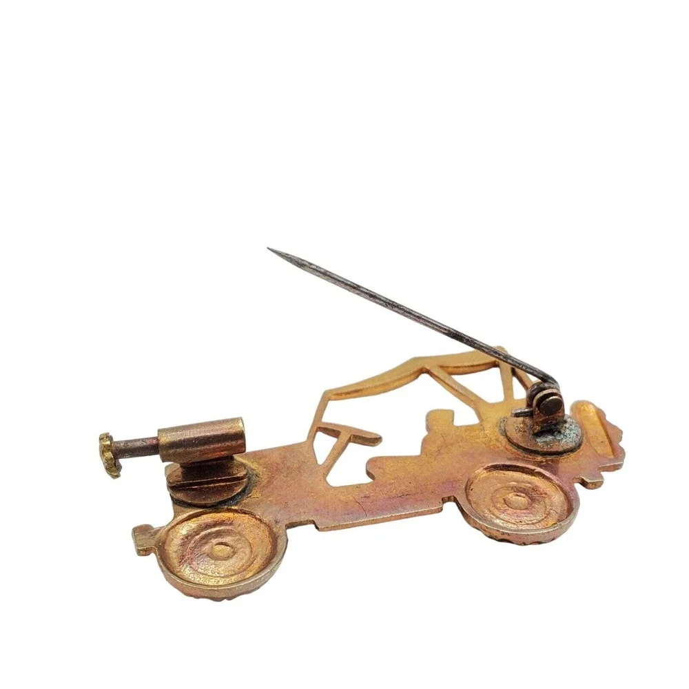 Willys‎ Jeep Pin Brooch Gold Tone Military Vehicle Trombone Clasp Vintage Brooch